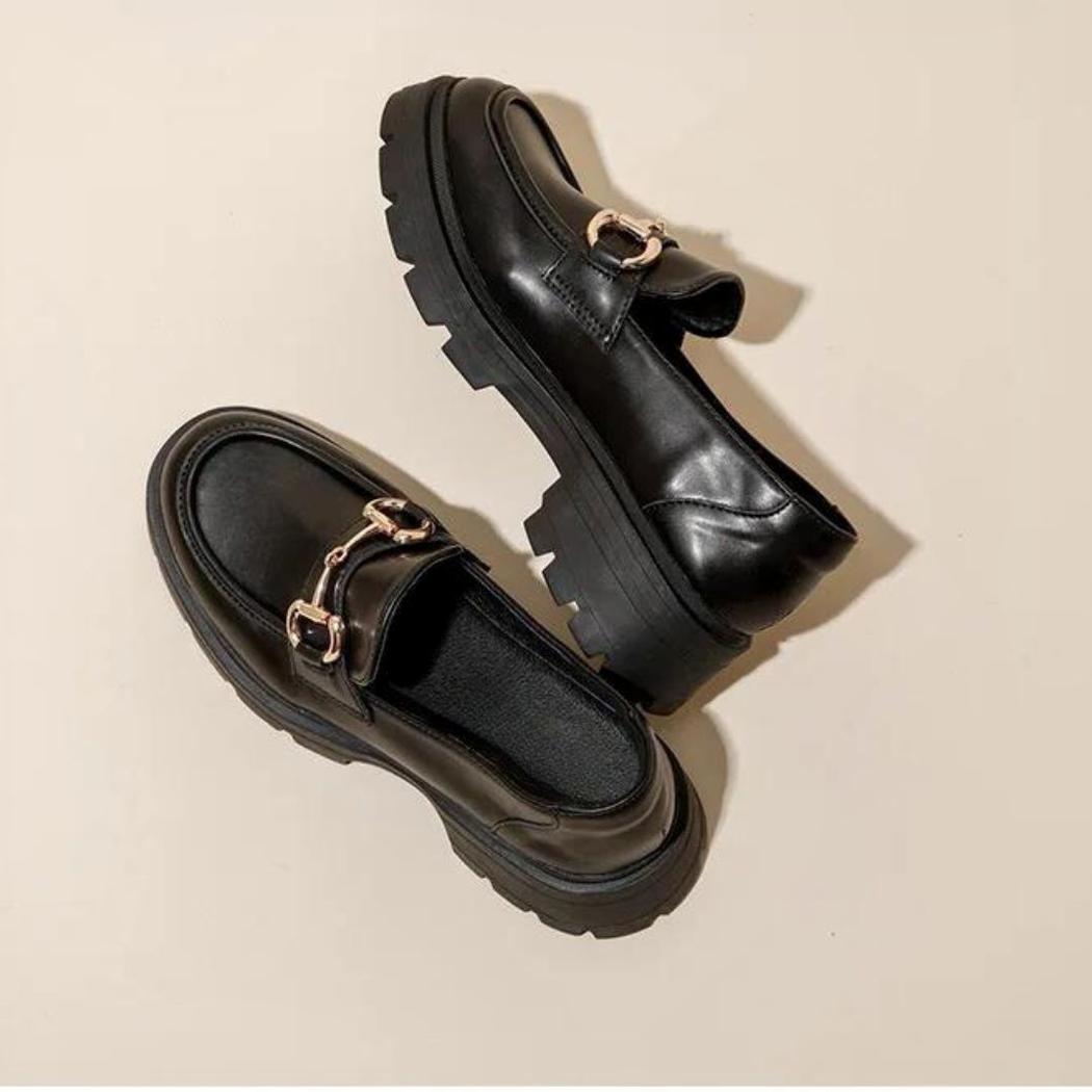 Mocassins noirs à talon carré avec morsetti simple pour femme
