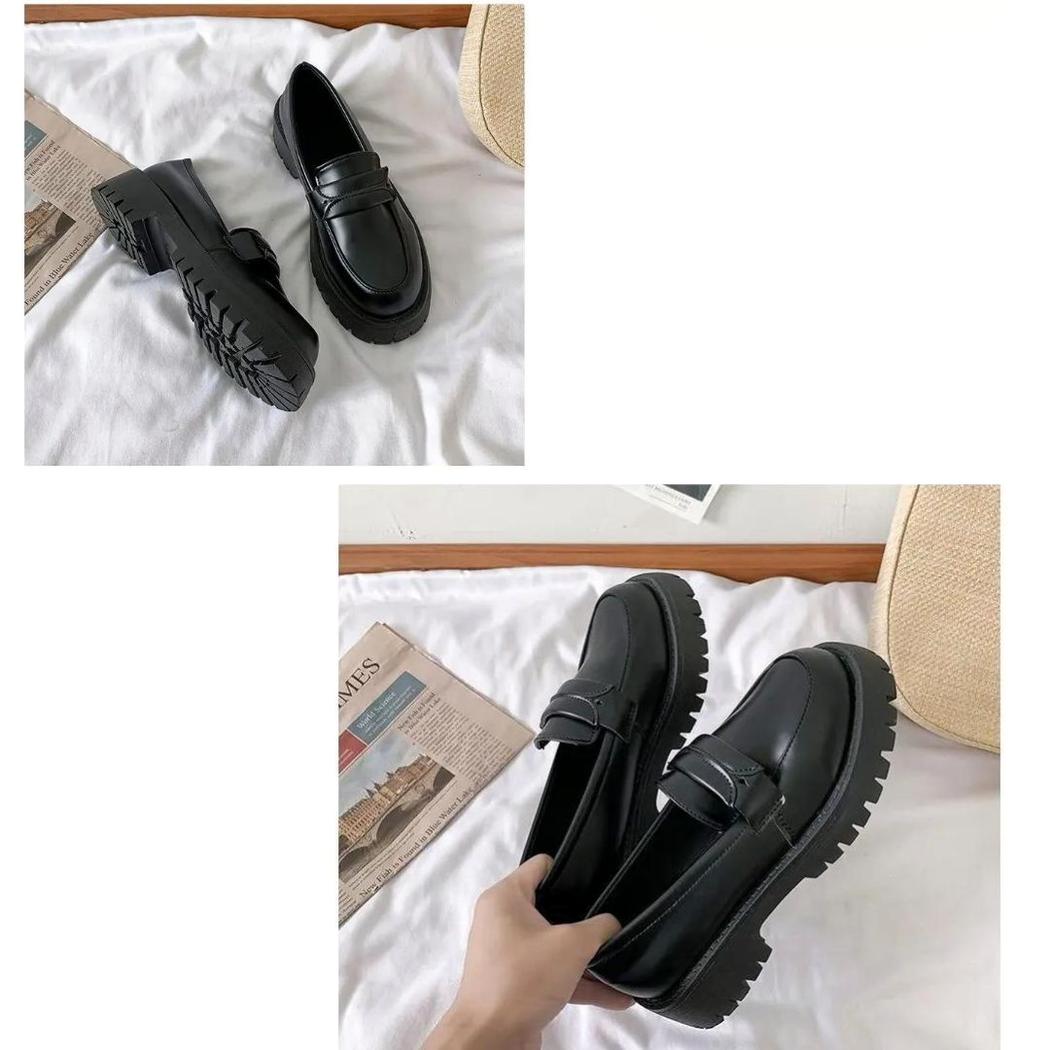 Mocassins noirs à talon carré et semelle épaisse pour femme