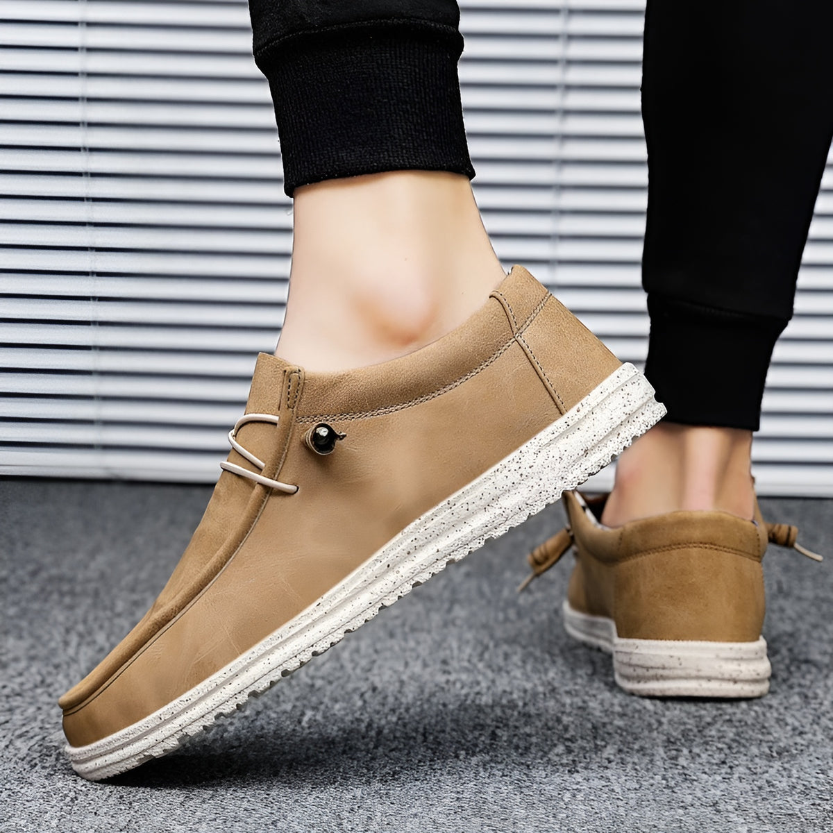 Mocassins similicuir marron et bleu pour homme