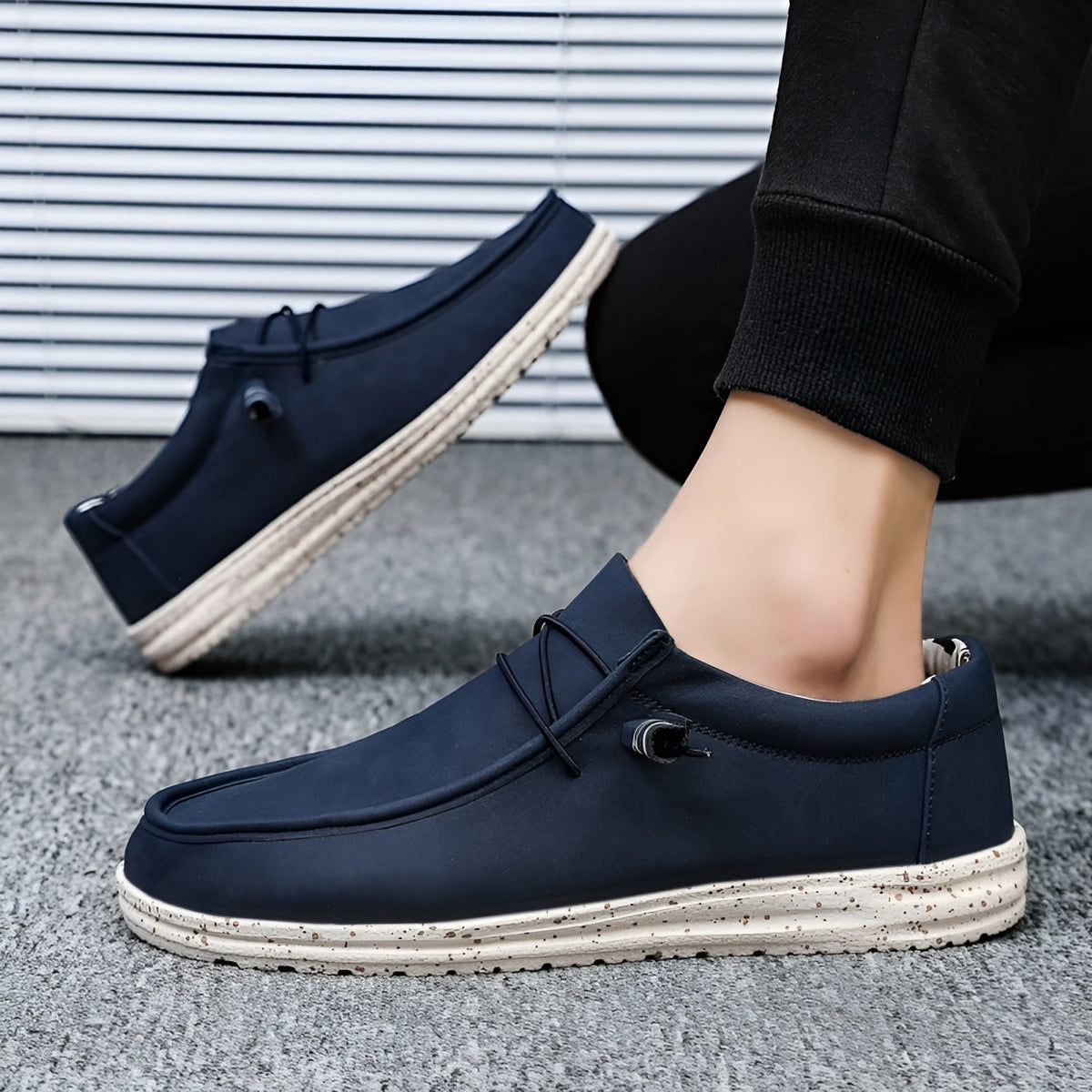 Mocassins similicuir marron et bleu pour homme