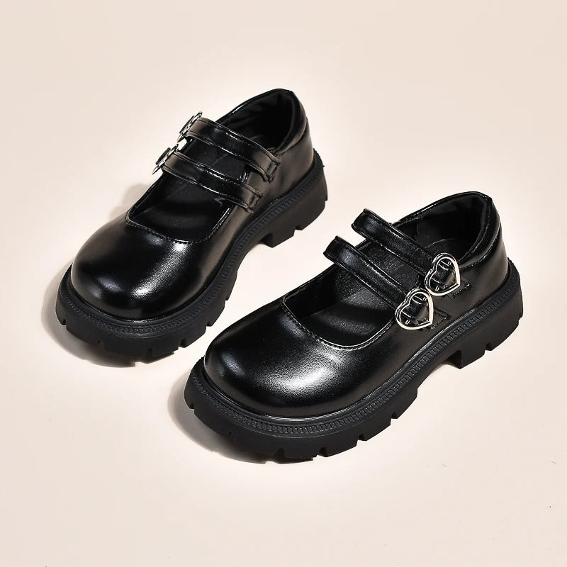 Mocassins noirs tendances pour fille à double bride