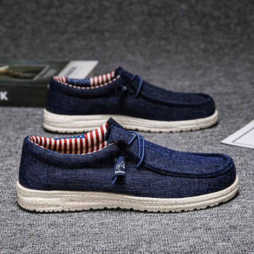 Mocassins légers pour homme marron ou bleu en toile