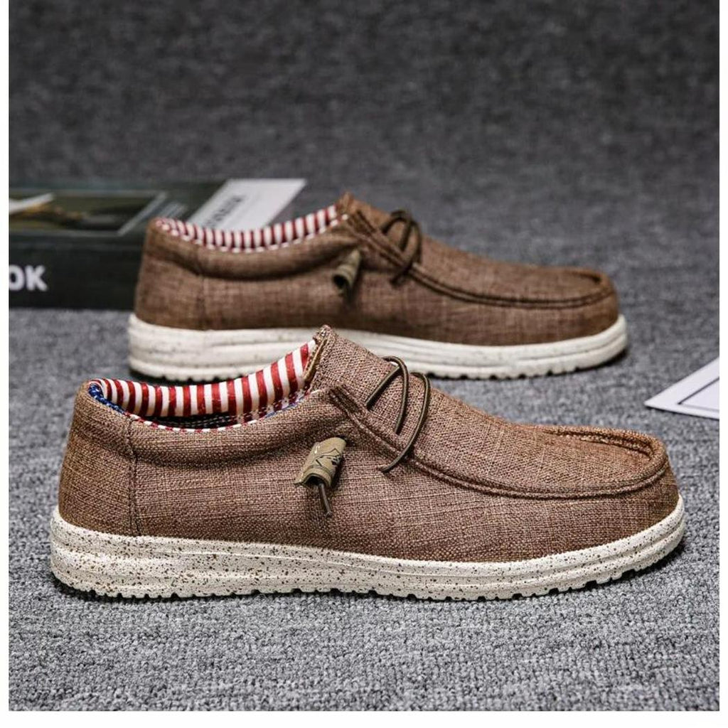 Mocassins légers pour homme marron ou bleu en toile
