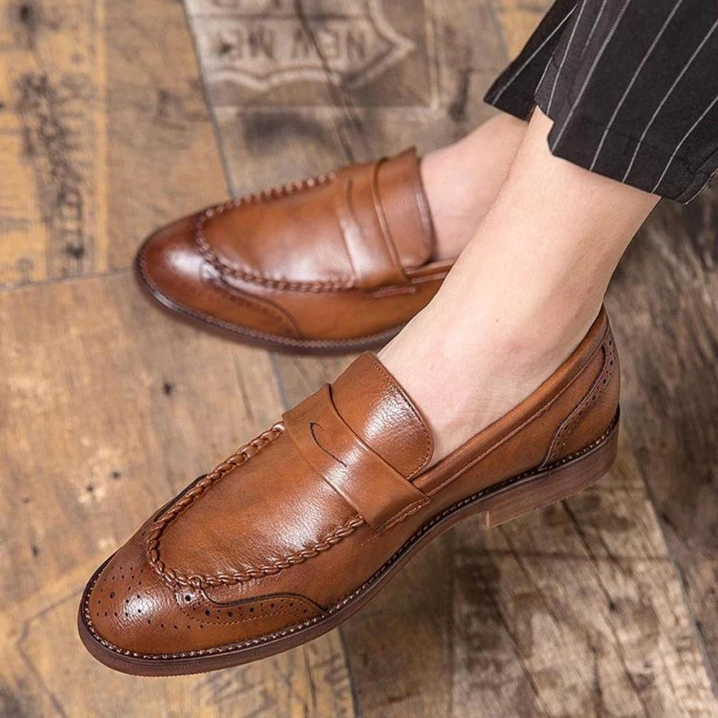 Mocassins brillants en cuir véritable pour homme