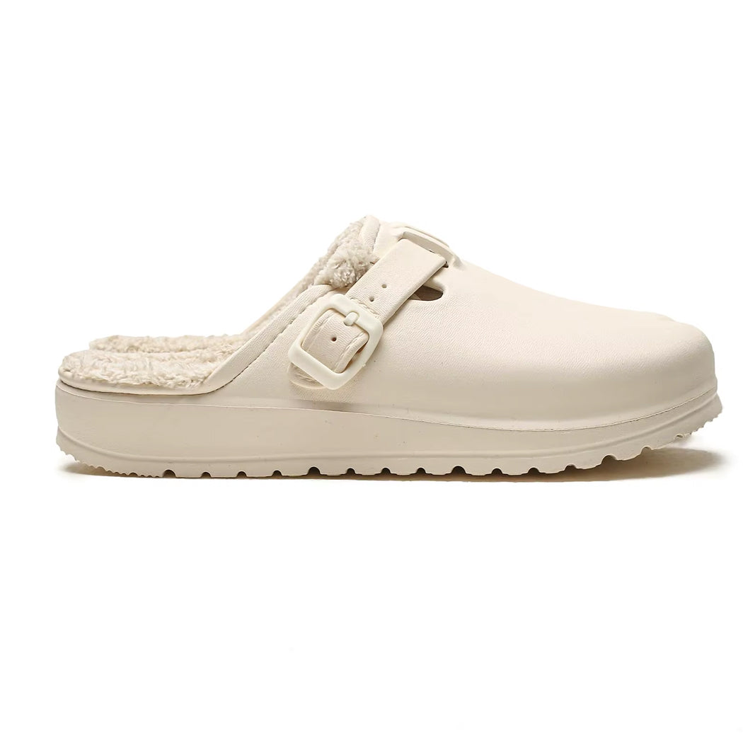 Mocassin sabot fourré en cuir synthétique pour femme