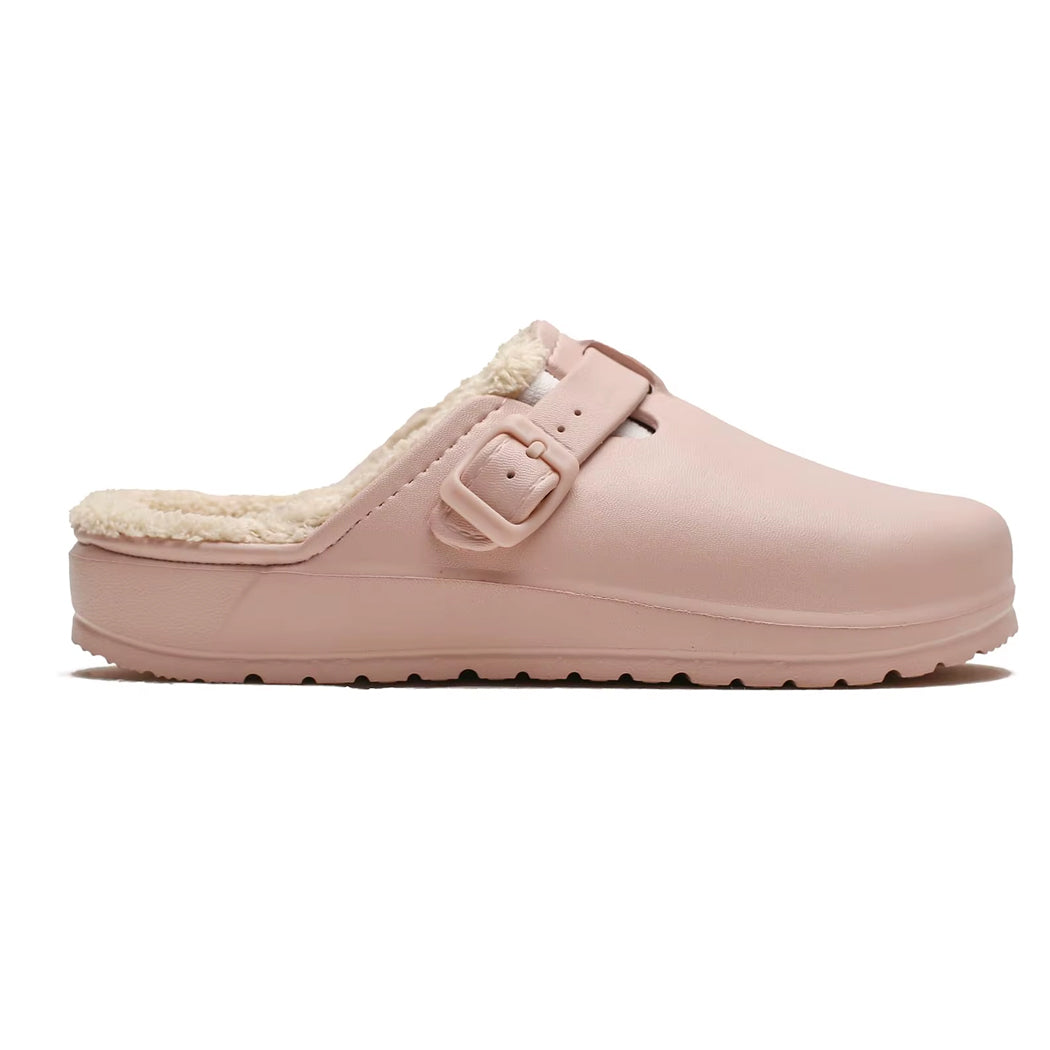 Mocassin sabot fourré en cuir synthétique pour femme