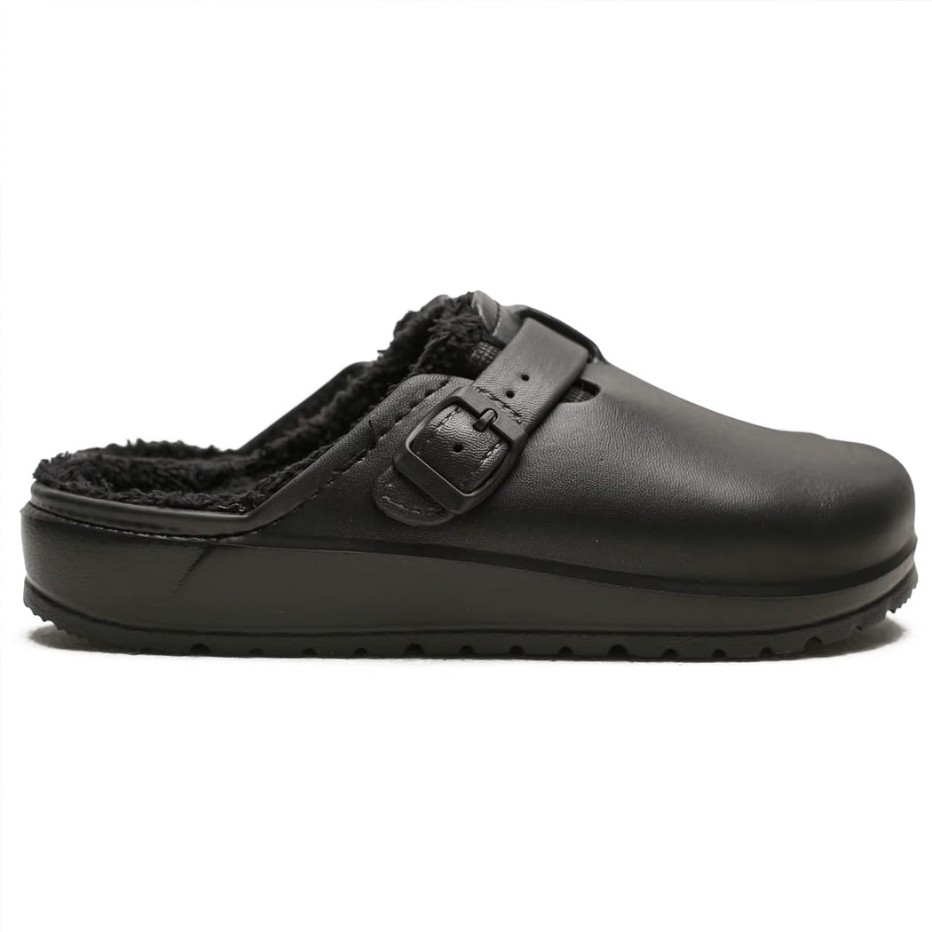 Mocassin sabot fourré en cuir synthétique pour femme