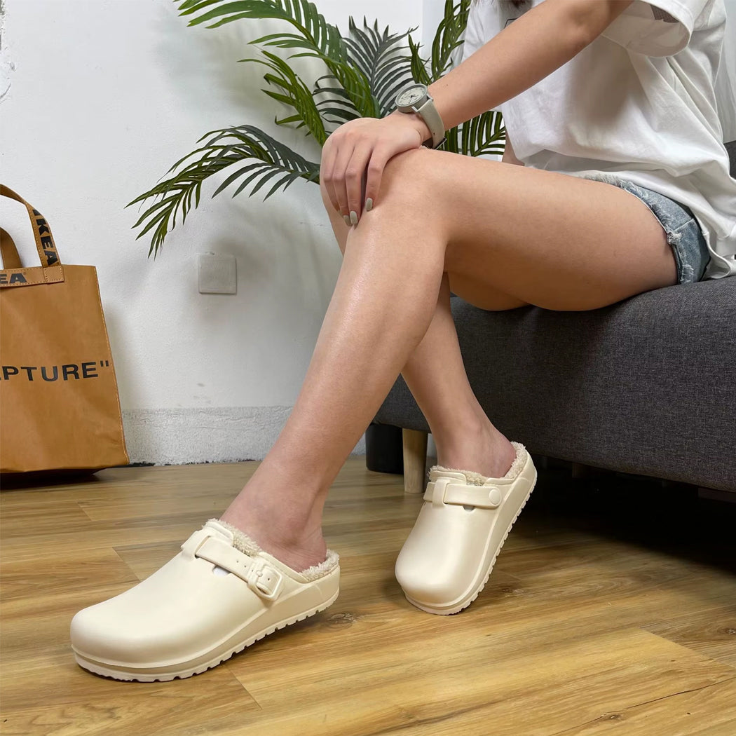 Mocassin sabot fourré en cuir synthétique pour femme