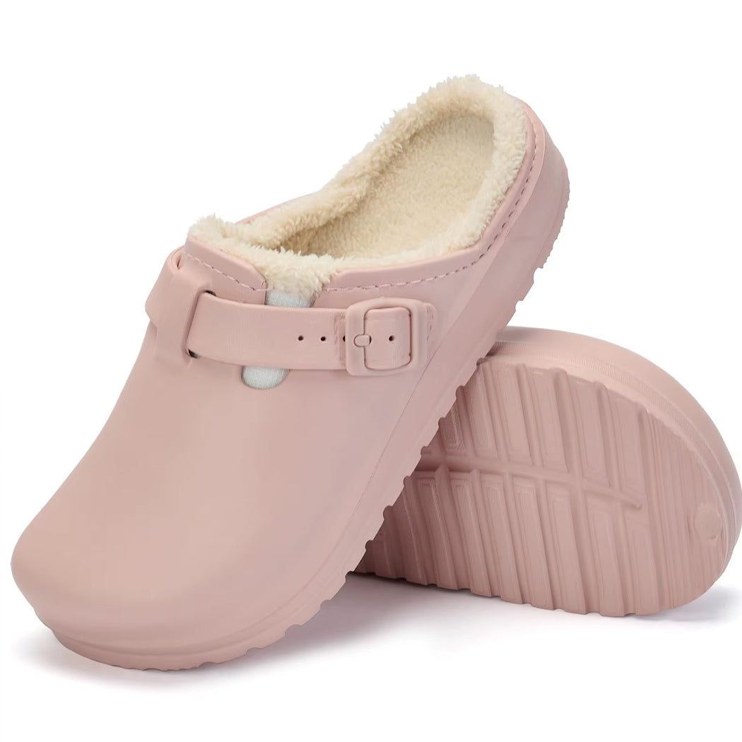 Mocassin sabot fourré en cuir synthétique pour femme
