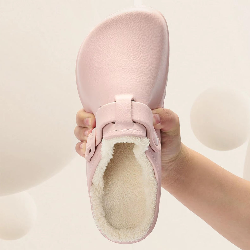 Mocassin sabot fourré en cuir synthétique pour femme