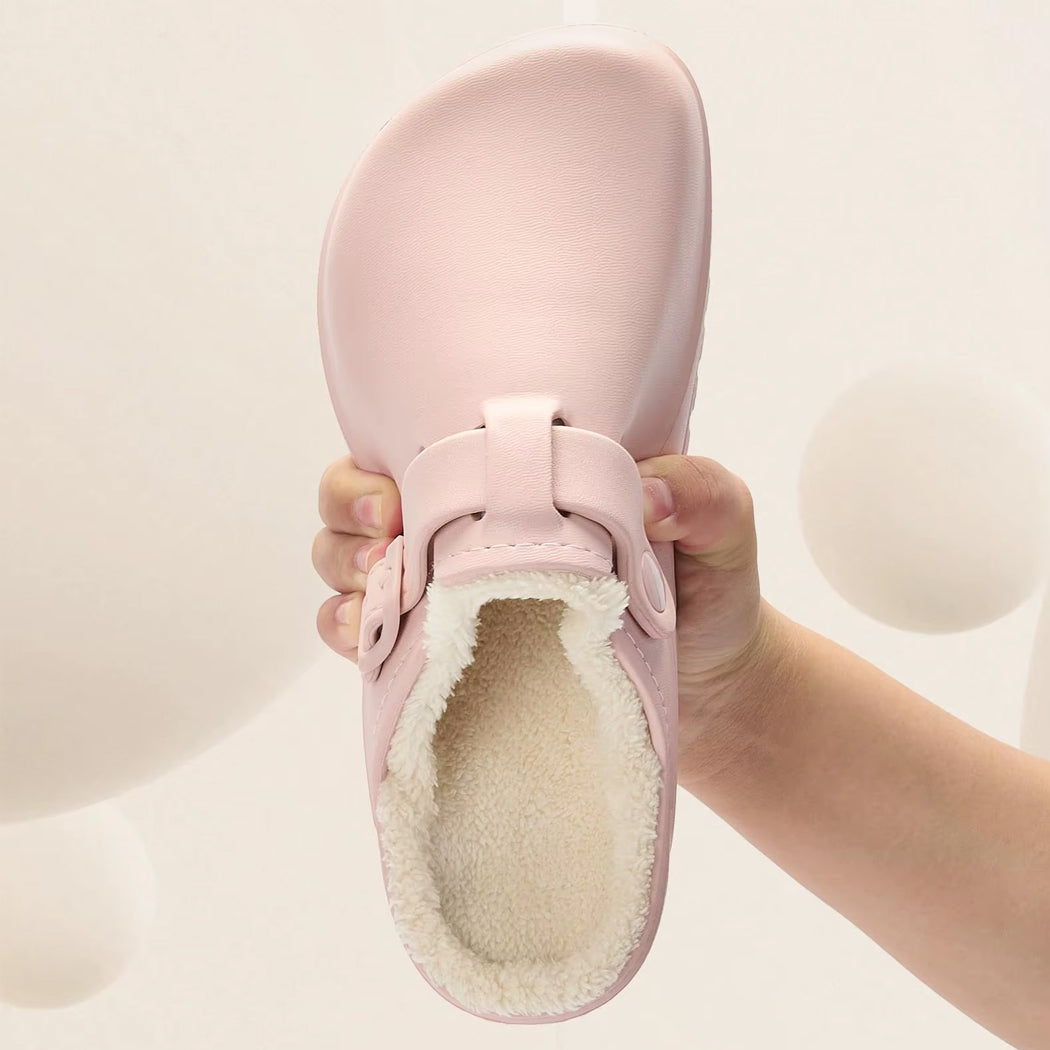 Mocassin sabot fourré en cuir synthétique pour femme