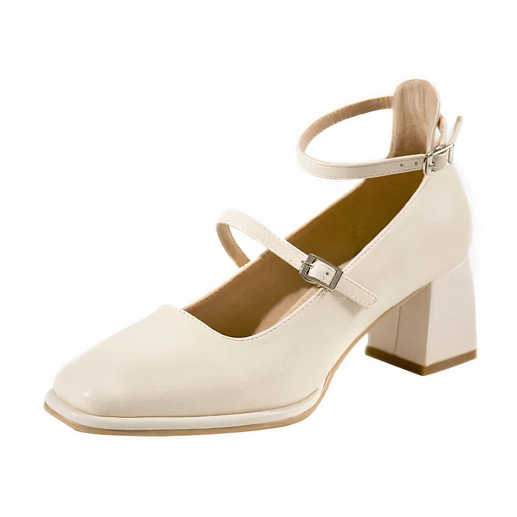 Mocassin style ballerine vernis à talon avec deux brides