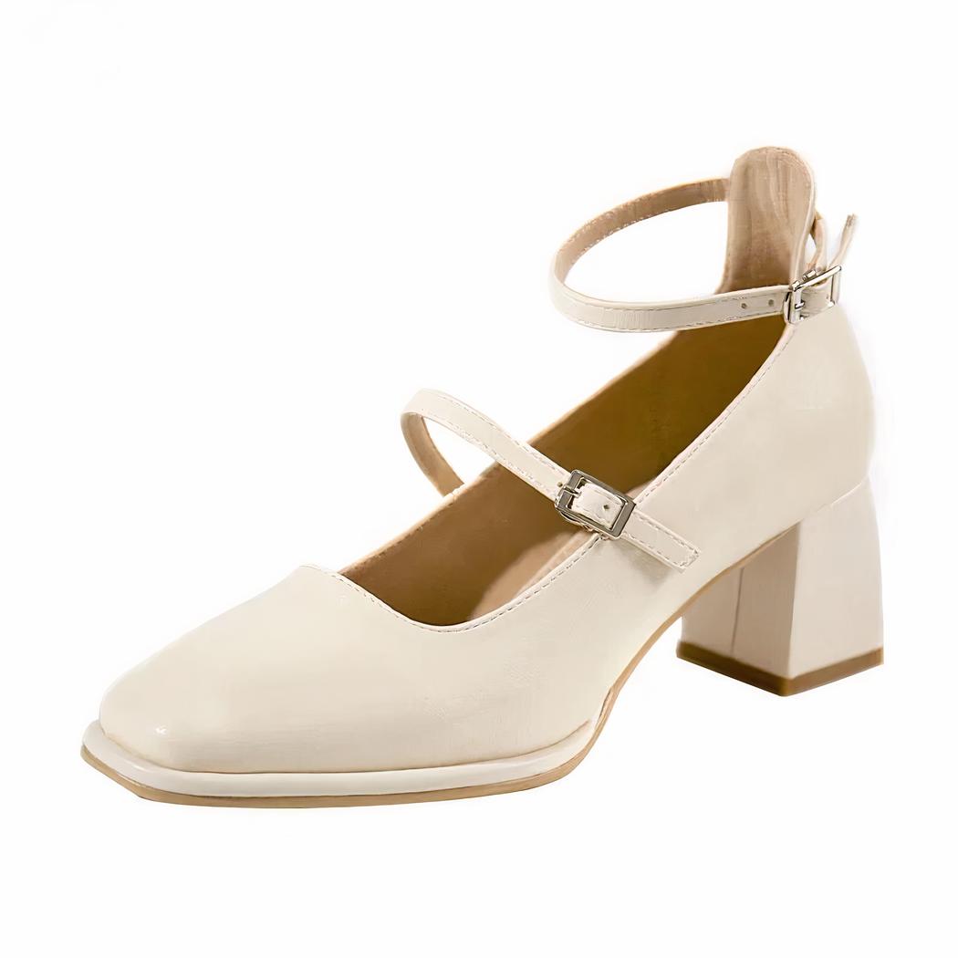 Mocassin style ballerine vernis à talon avec deux brides