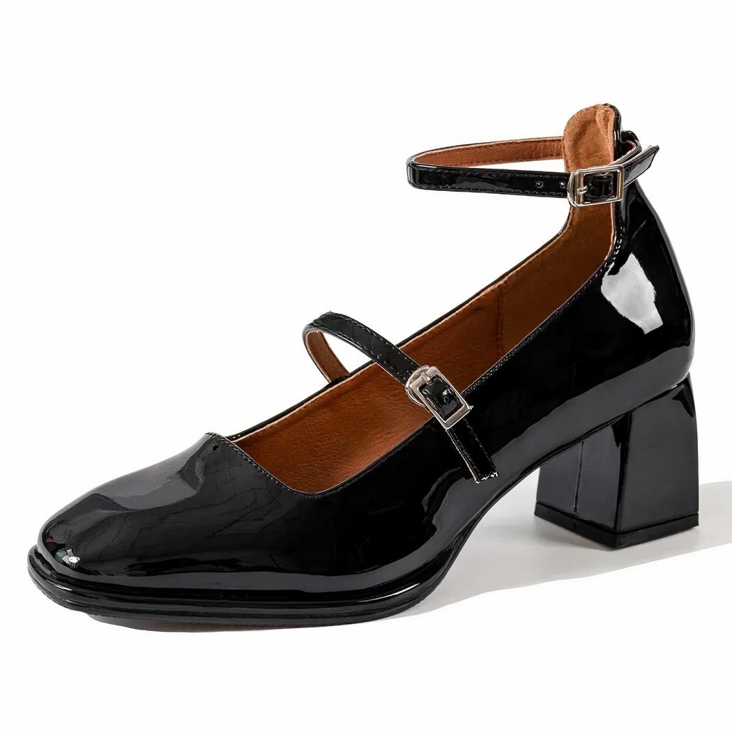 Mocassin style ballerine vernis à talon avec deux brides