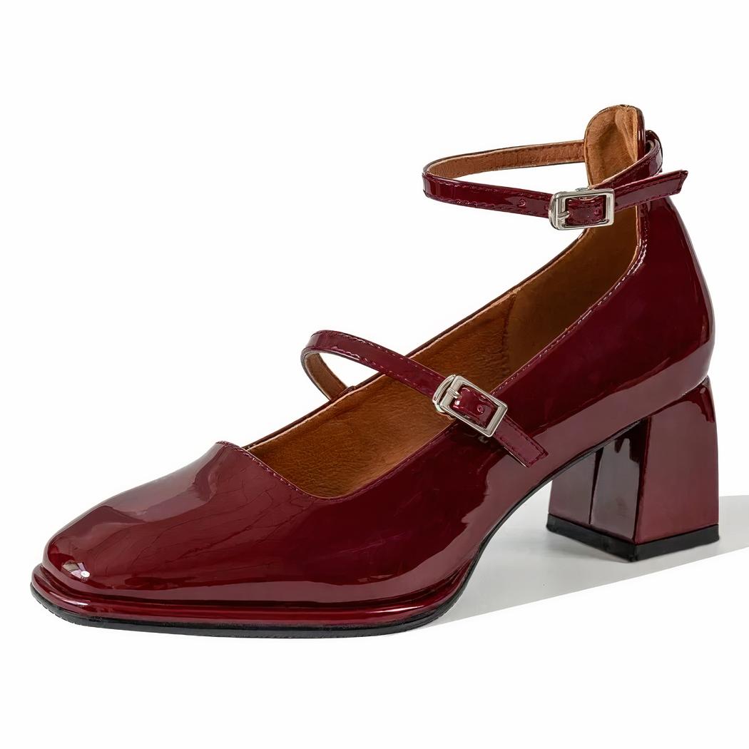 Mocassin style ballerine vernis à talon avec deux brides