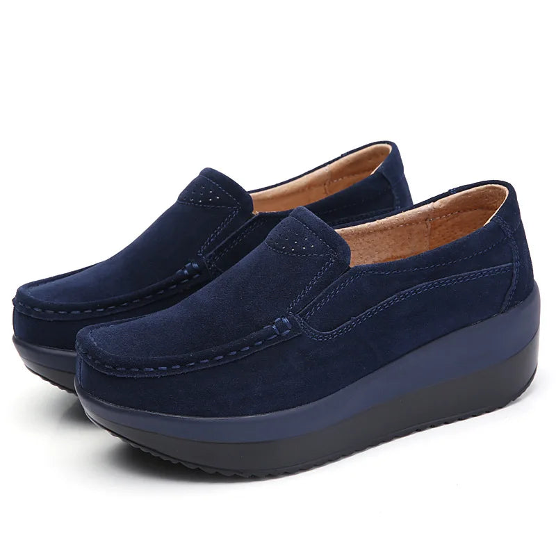 Mocassins à semelle compensée en daim pour femme