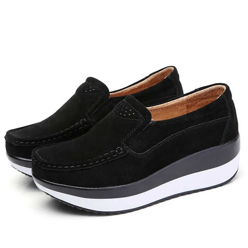 Mocassins à semelle compensée en daim pour femme