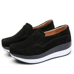 Mocassins à semelle compensée en daim pour femme, Noir
