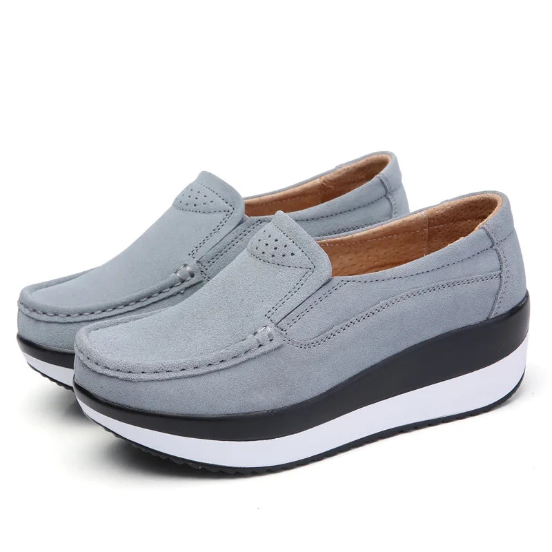 Mocassins à semelle compensée en daim pour femme