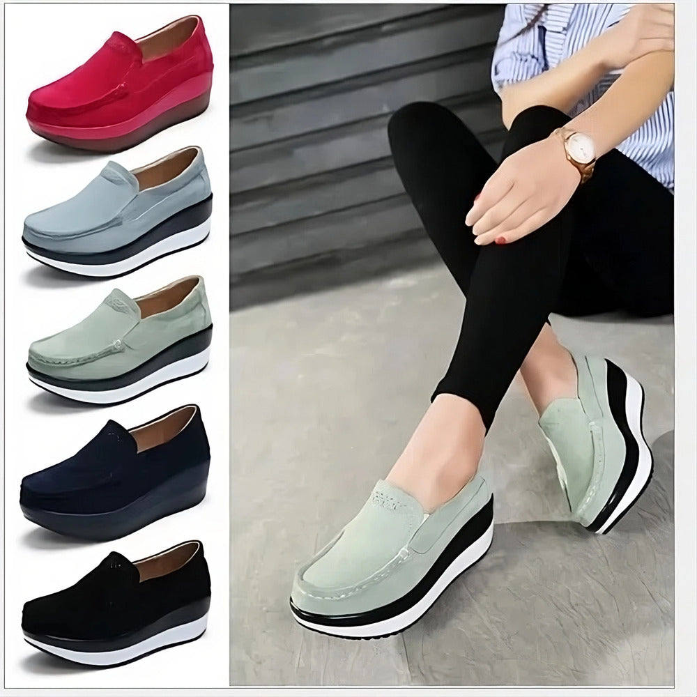 Mocassins à semelle compensée en daim pour femme