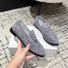 Mocassin mule femme daim plissé à enfiler, Gris