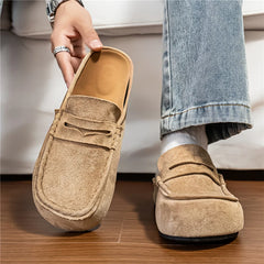 Mules Mocassins Homme Type Penny en Daim Synthétique, Beige