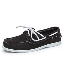 Mocassins bateau homme en daim à lacets blancs, Marron foncé