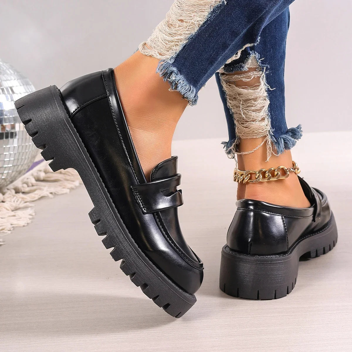 Mocassins plateforme à semelle crantée pour femme