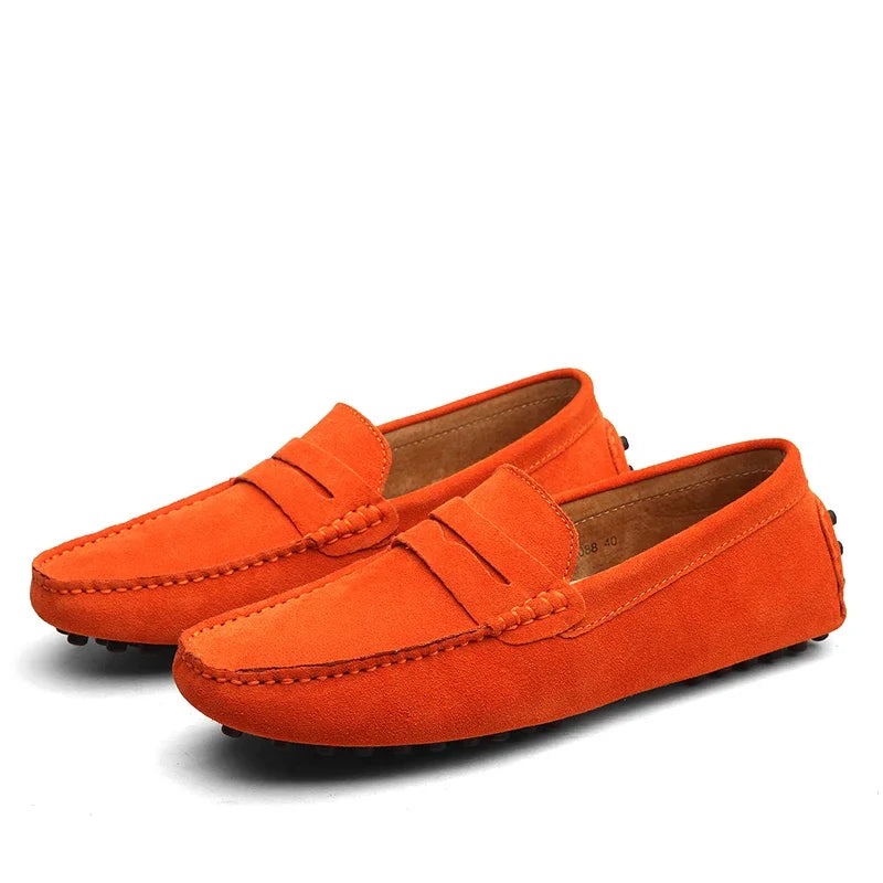 Mocassins de conduite en daim pour homme, coloris Orange