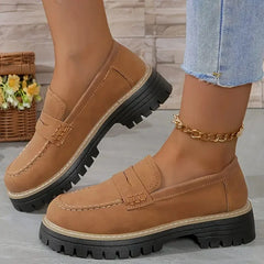 Mocassin plateforme femme à semelle crantée, Camel