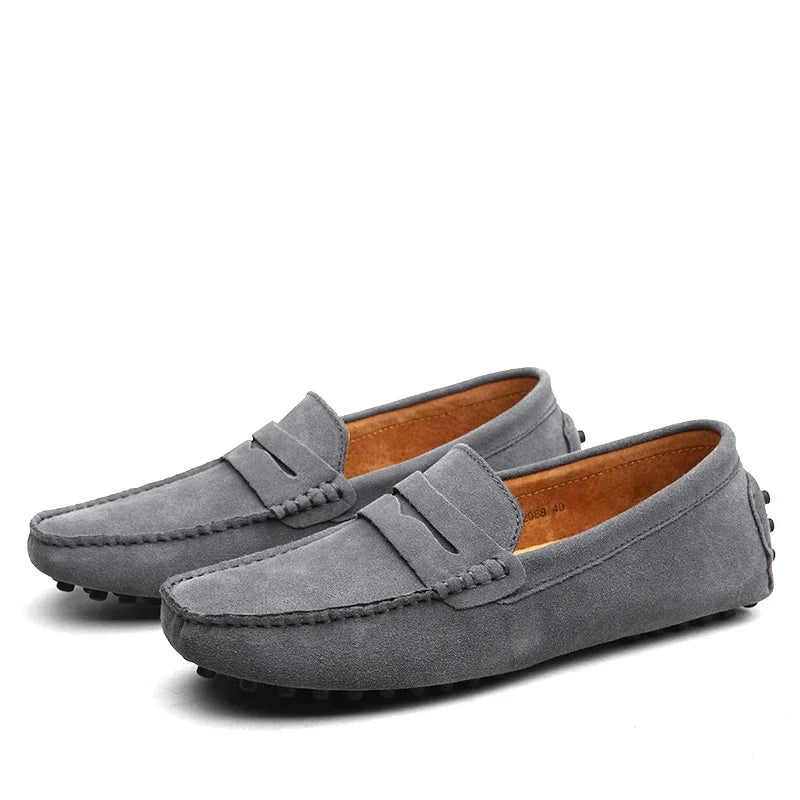 Mocassins de conduite en daim pour homme, coloris Gris