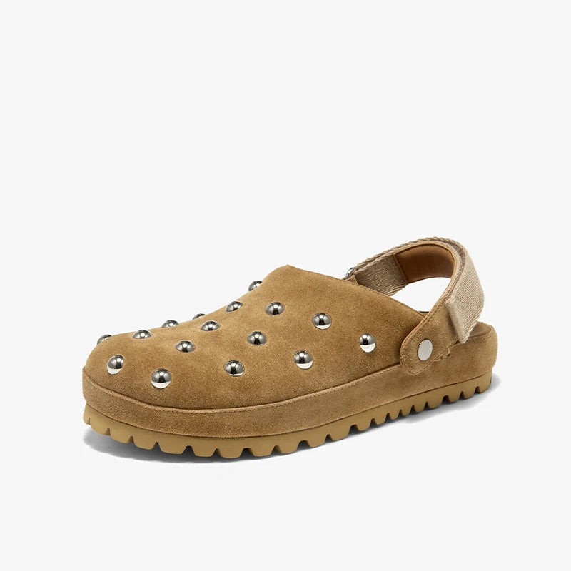 Mule à rivets en daim de vache pour femme, coloris Camel