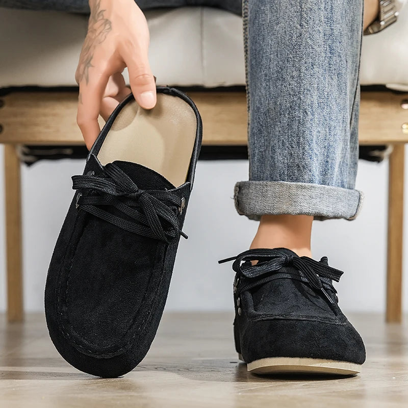 Mule à lacets en flanelle pour homme, coloris Noir