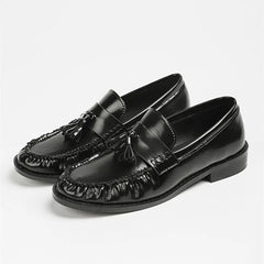 Mocassin à pampilles avec franges et finition brillante, Noir