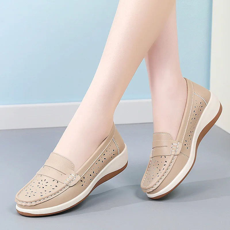 Mocassins compensés ajourés pour femme