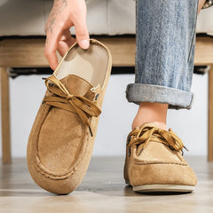 Mocassin sans lacet homme en daim synthétique gris, Camel
