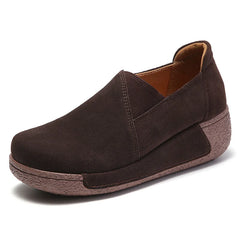 Mocassin daim femme à semelle épaisse, Marron