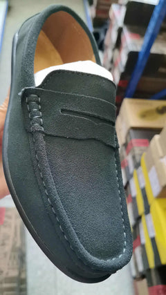 Mocassins bleus homme en daim avec bride penny, Vert foncé