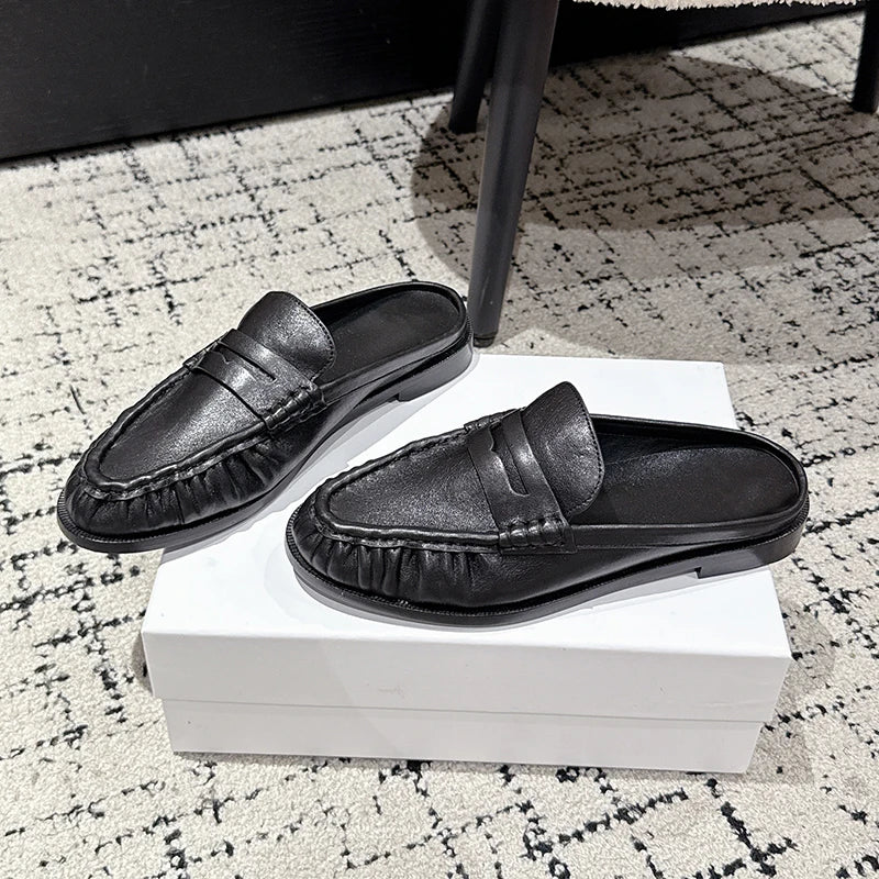 Mocassins plissés en cuir effet croco et autruche pour femme