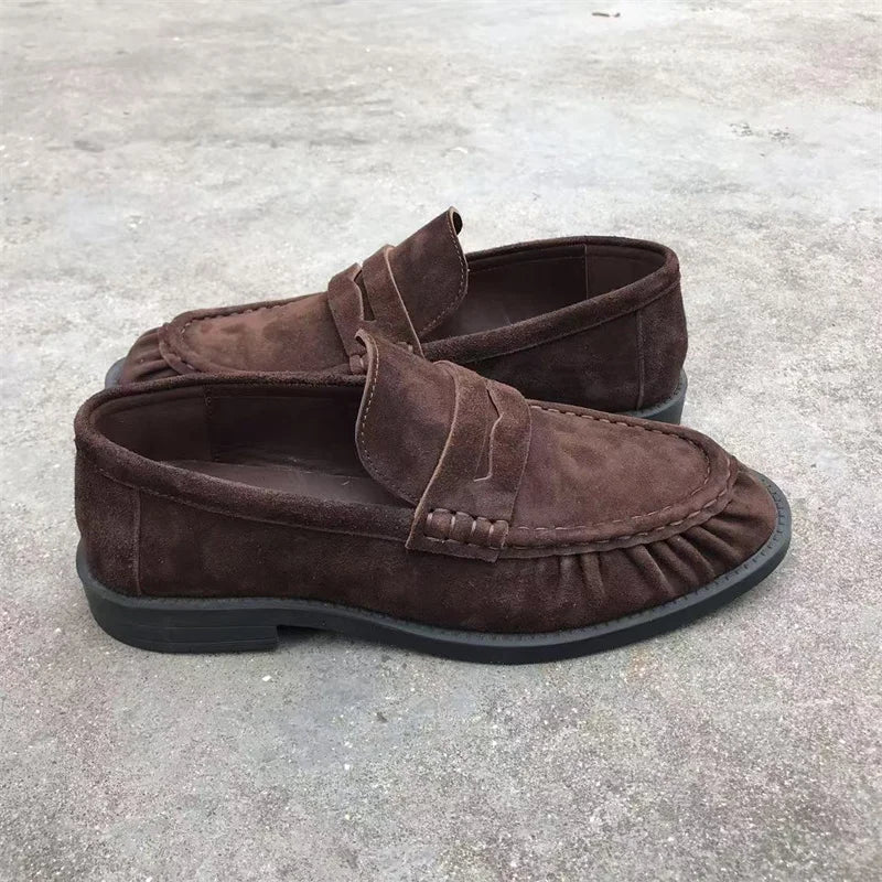 Mocassins plissés effet daim pour femme
