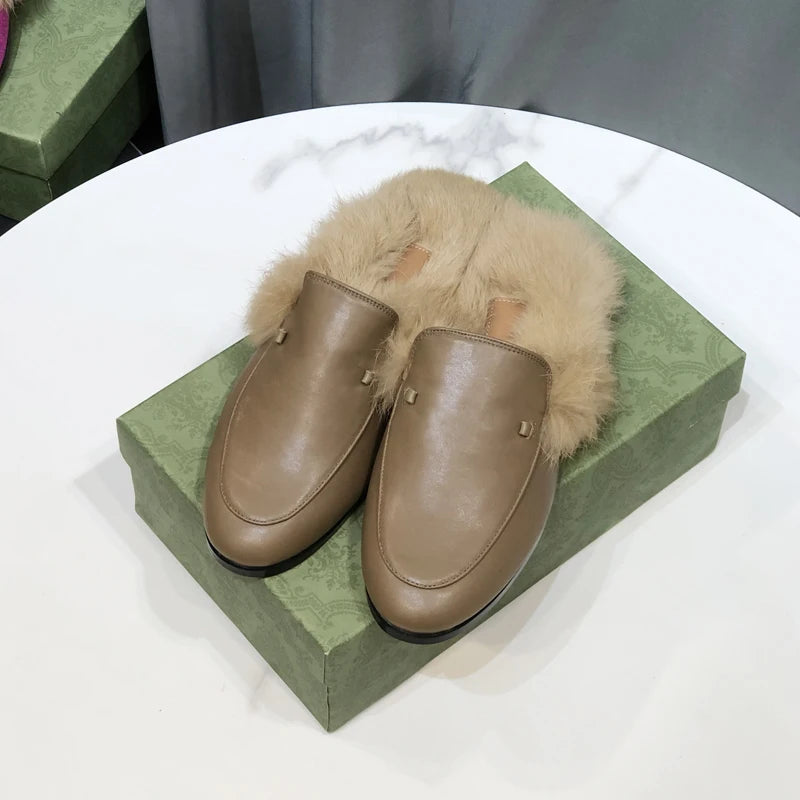 Mule fourrée unie pour femme