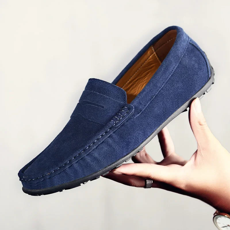 Mocassins de conduite en daim pour homme, coloris Bleu marine