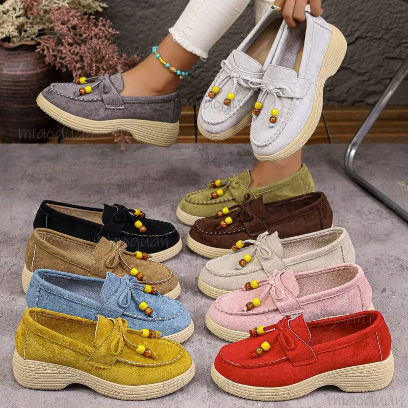 Mocassins à plateforme, nœud et perles pour femme