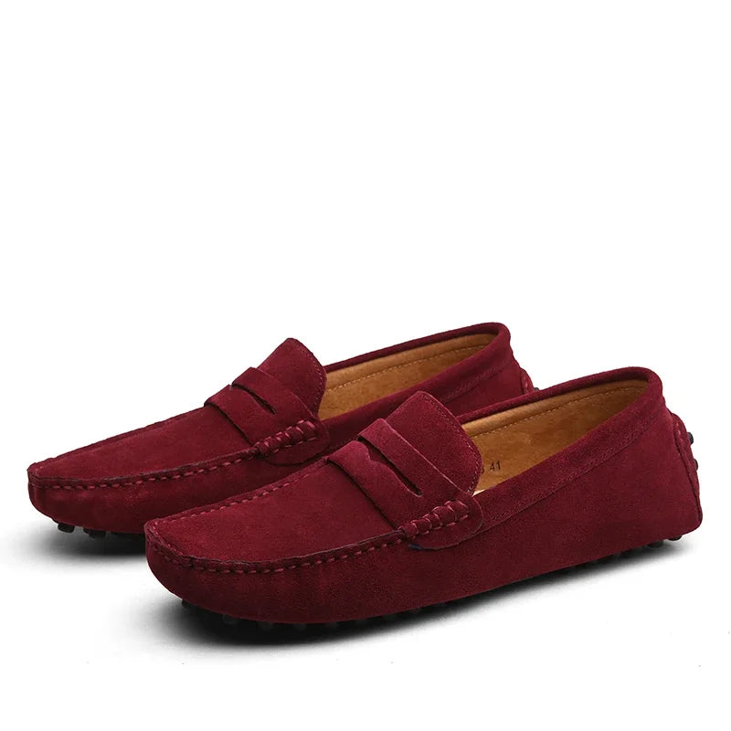Mocassins de conduite en daim pour homme, coloris Bordeaux