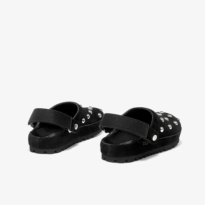 Mule à rivets en daim de vache pour femme
