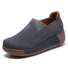 Mocassin daim femme à semelle épaisse, Gris foncé