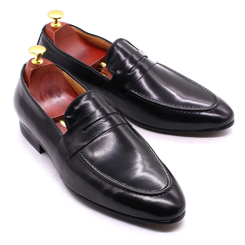 Mocassins penny loafer en cuir patiné pour homme