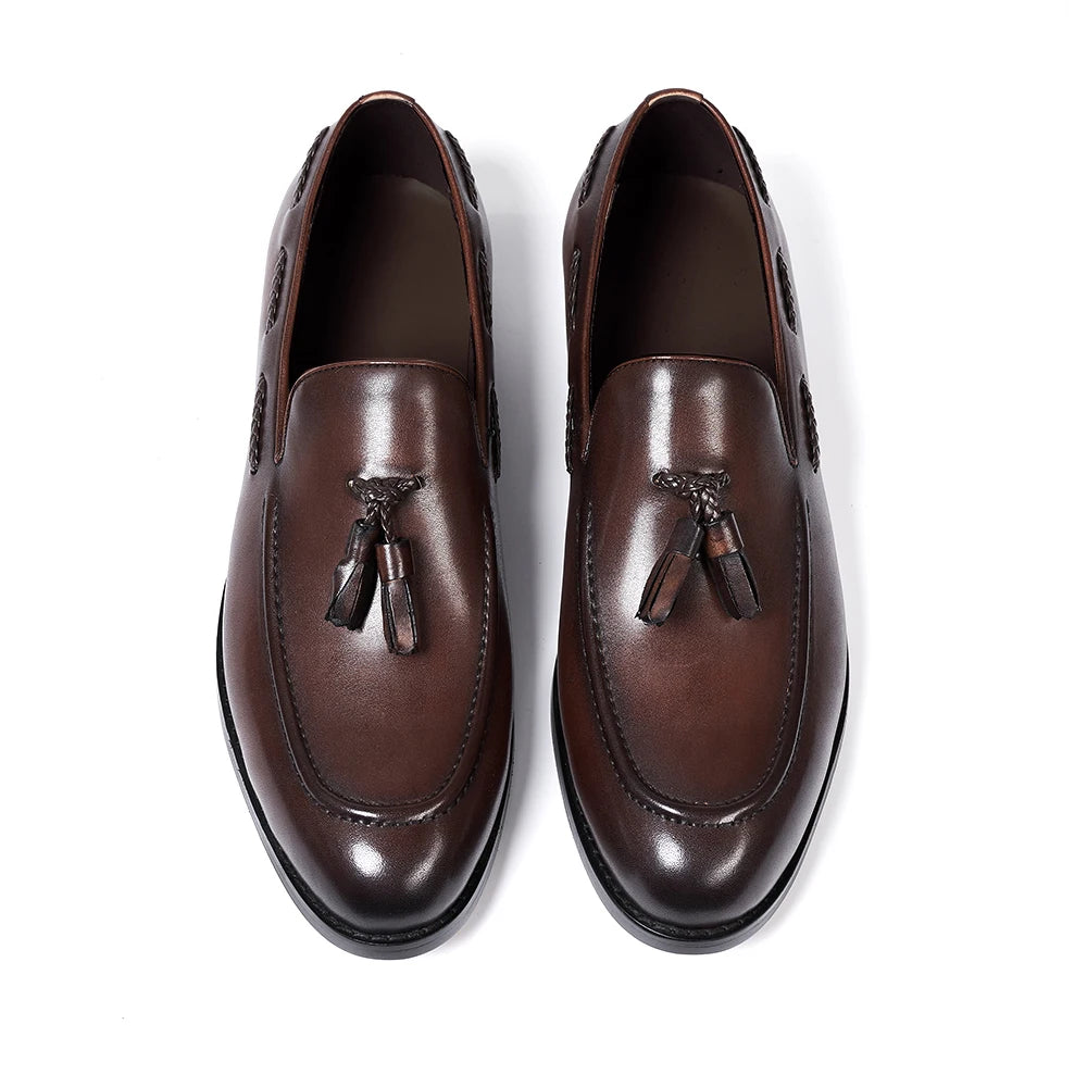 Mocassins à pampilles en cuir pour homme, coloris Marron