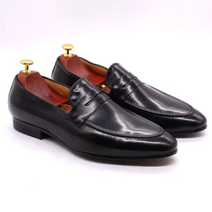 Penny Loafer Homme en Cuir Patiné à la Main, Noir