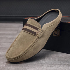 Mocassin mule homme avec bande rayée à enfiler, Beige